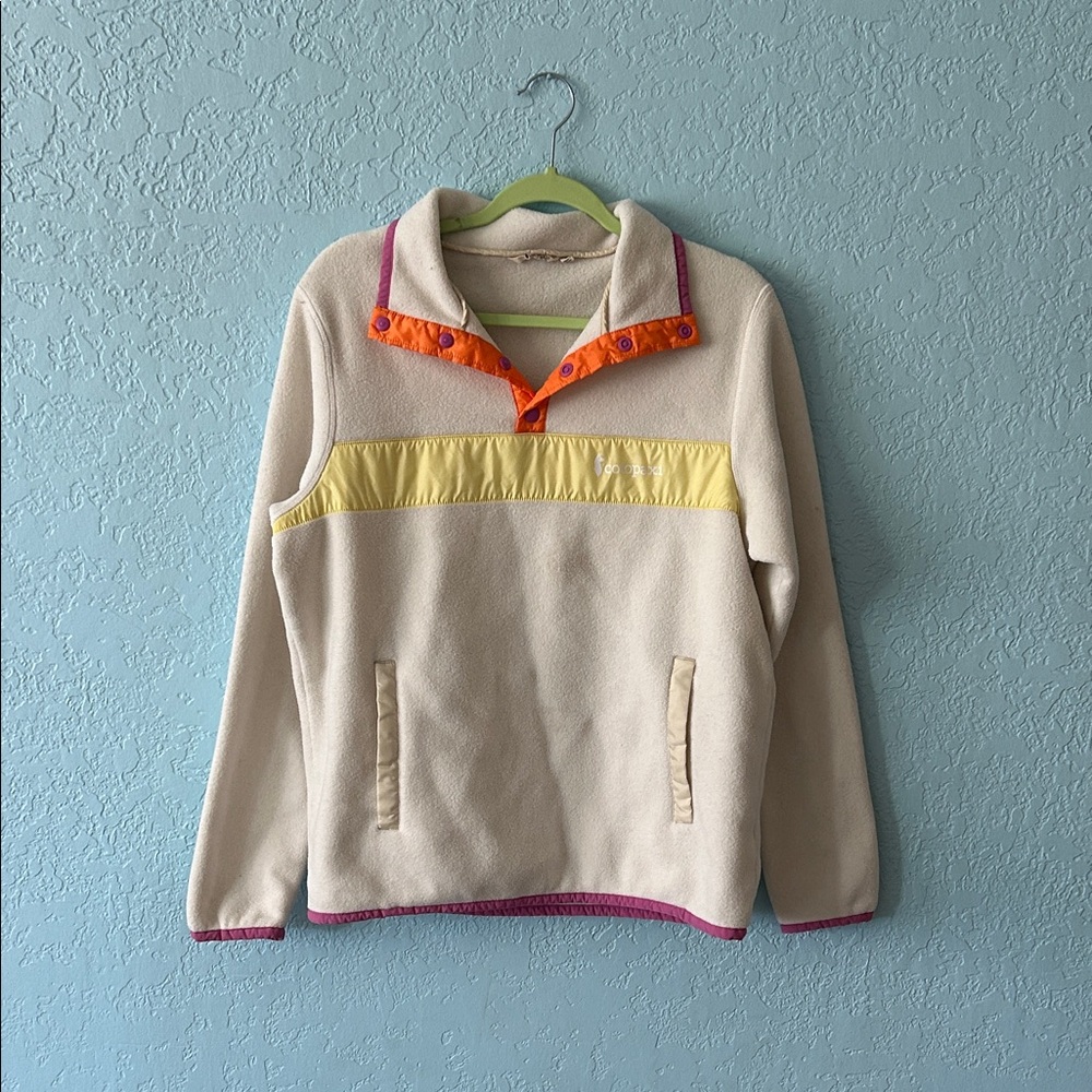 Cotopaxi Cream Fleece Jacket with Yellow and Orange Accents